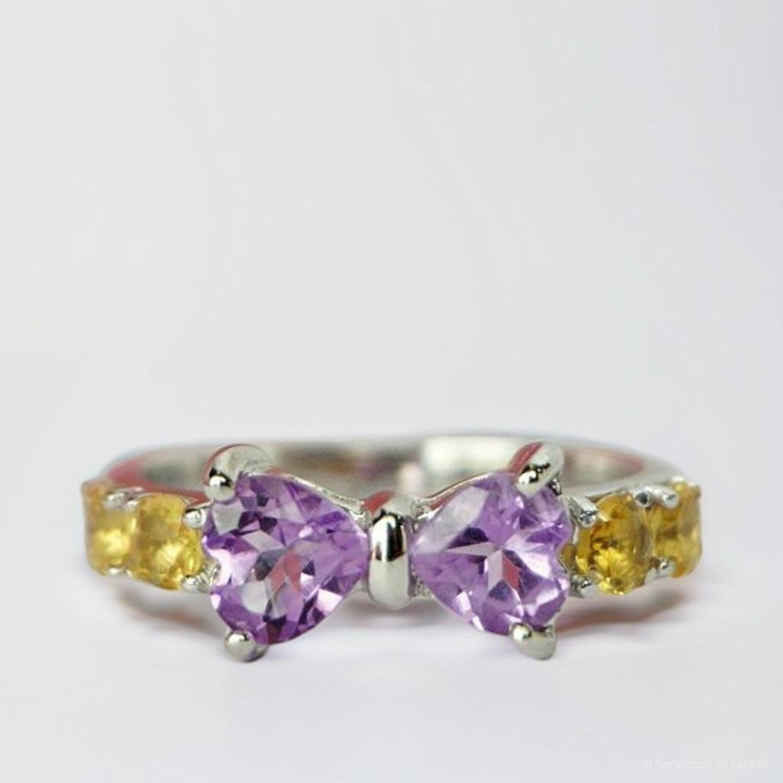 Bague nœud en argent sterling ornée d'améthyste et de citrine - Bijou de naissance