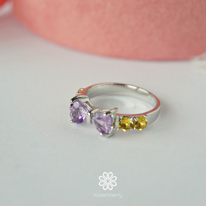 Bague nœud en argent sterling ornée d'améthyste et de citrine - Bijou de naissance