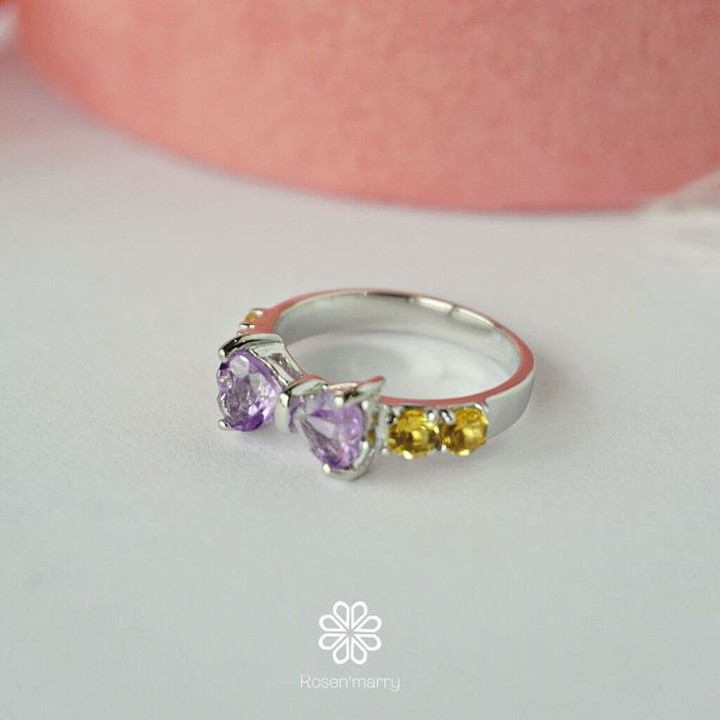 Bague nœud en argent sterling ornée d'améthyste et de citrine - Bijou de naissance