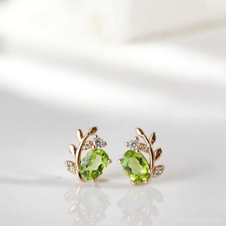 Sterling Silver Peridot Olive Leaf Earrings - Rosen'marry