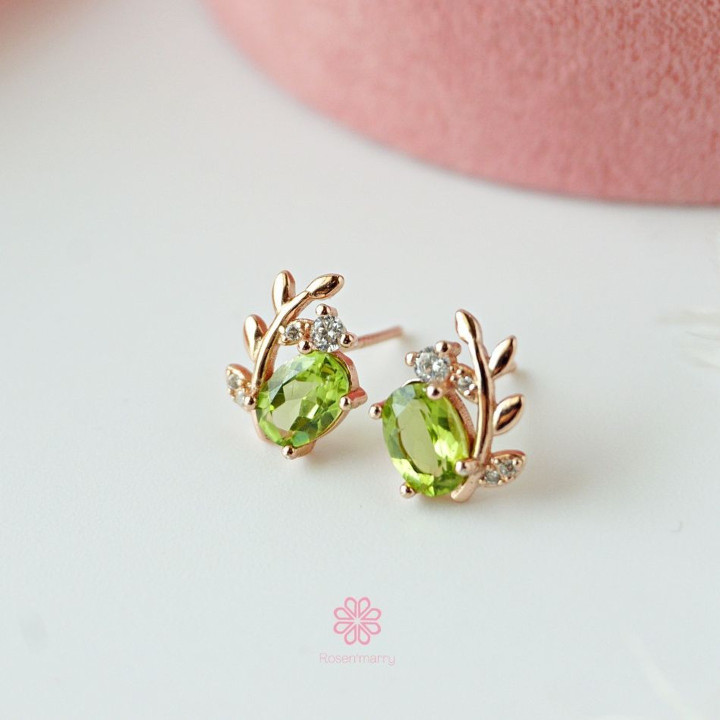 Pendientes de hoja de olivo con peridoto de plata de ley - Rosen'marry