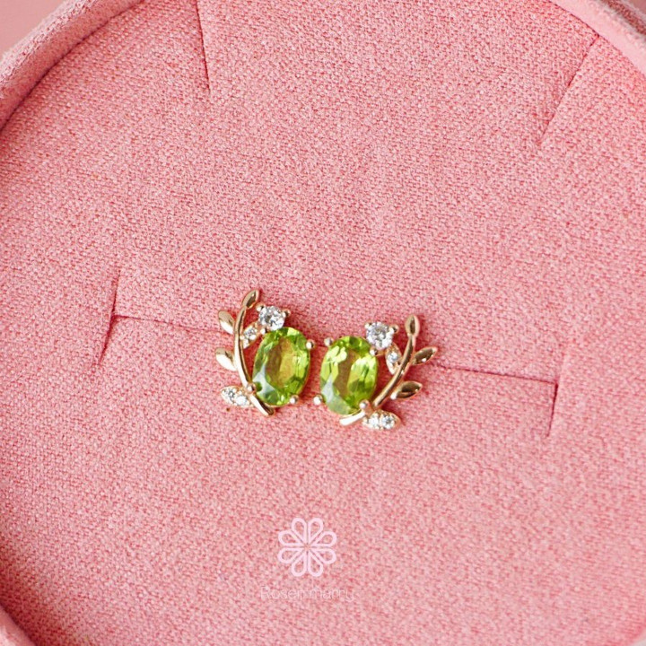 Pendientes de hoja de olivo con peridoto de plata de ley - Rosen'marry