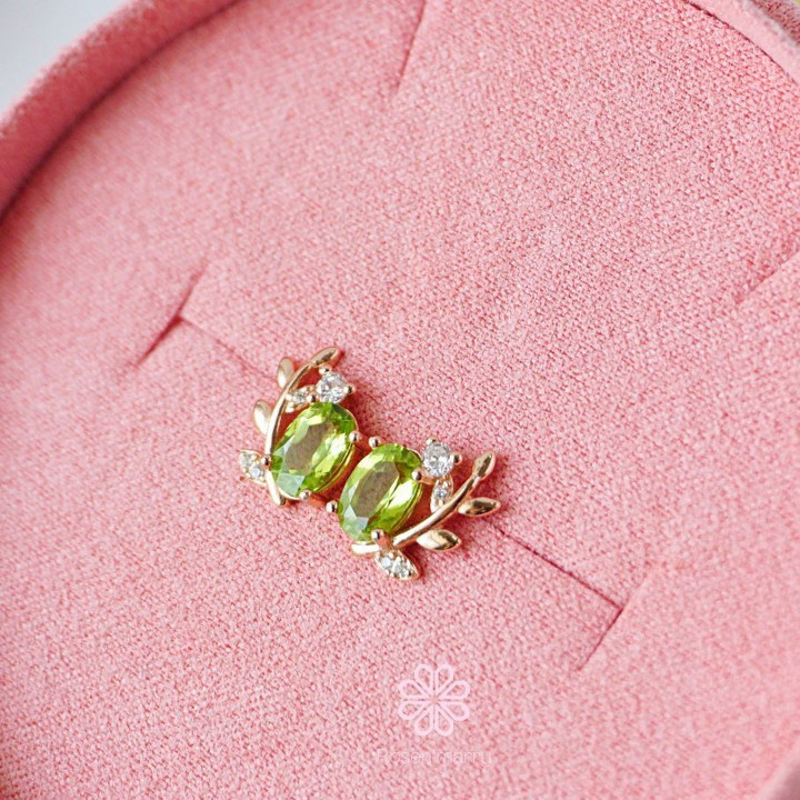 Pendientes de hoja de olivo con peridoto de plata de ley - Rosen'marry