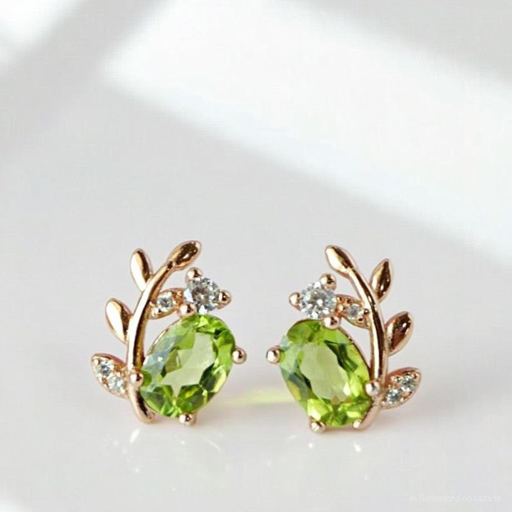 Pendientes de hoja de olivo con peridoto de plata de ley - Rosen'marry