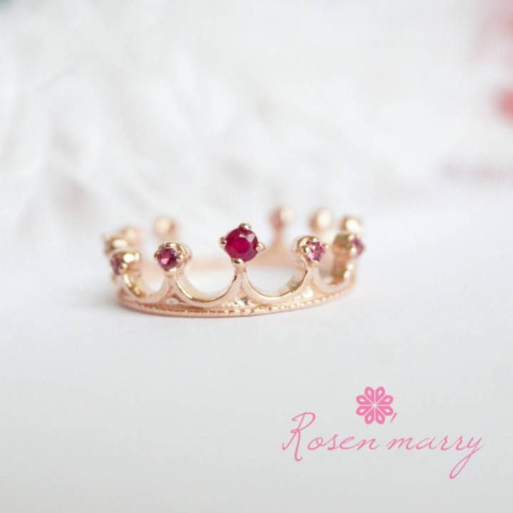Bague couronne en argent sterling et rubis - Hypoallergénique, style quotidien