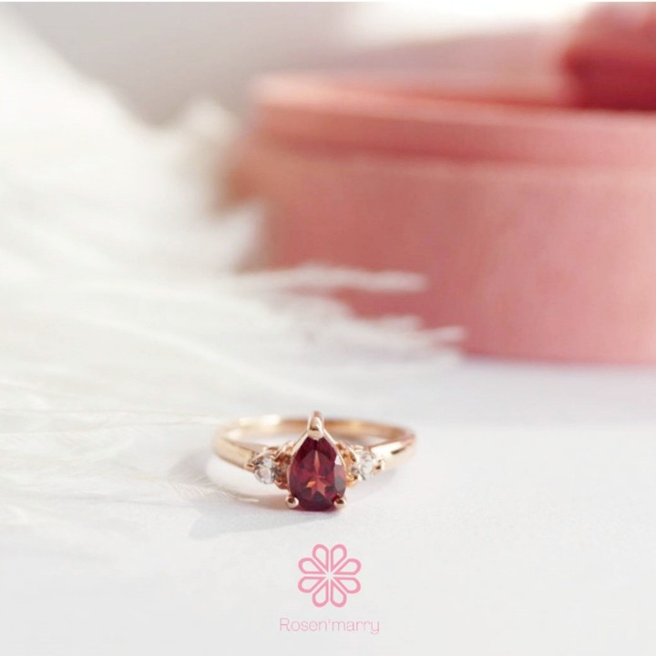 Bague en argent sterling et grenat | Plaqué or rose | Bijou porte-bonheur