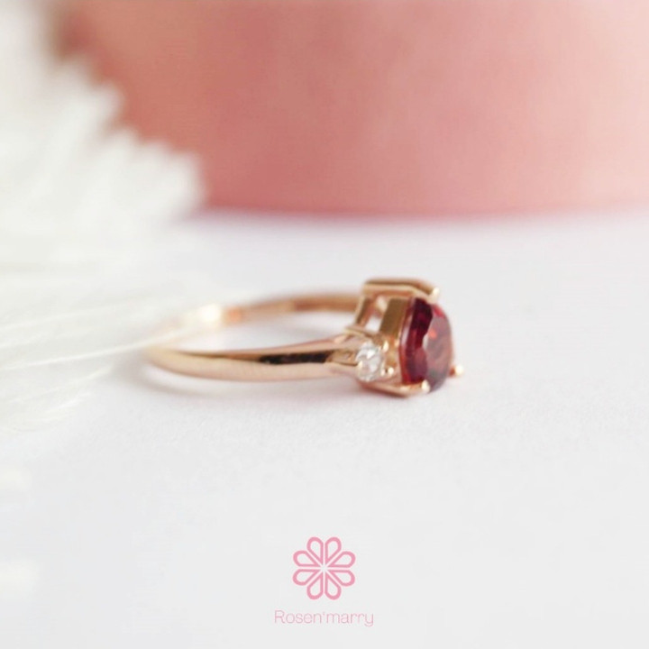 Bague en argent sterling et grenat | Plaqué or rose | Bijou porte-bonheur