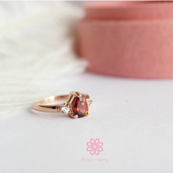 Bague en argent sterling et grenat | Plaqué or rose | Bijou porte-bonheur