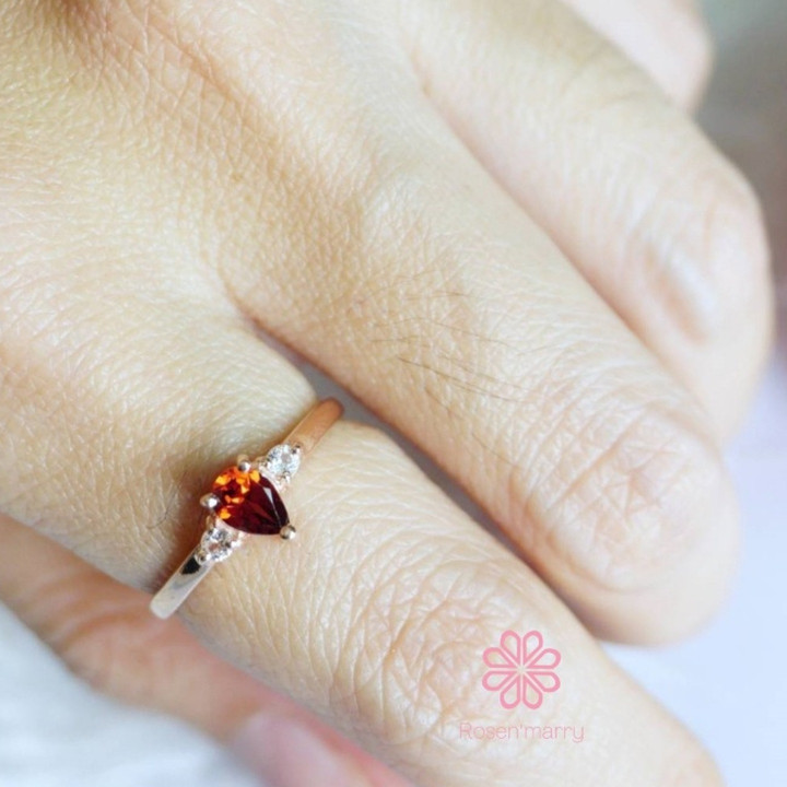 Bague en argent sterling et grenat | Plaqué or rose | Bijou porte-bonheur