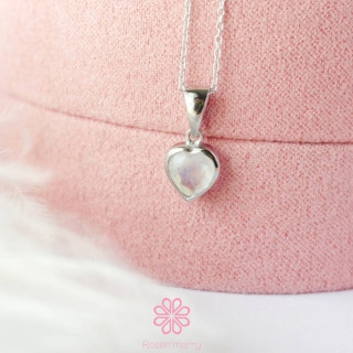 Sky Blue Moonstone Heart Pendant - Sterling Silver and Good Fortune