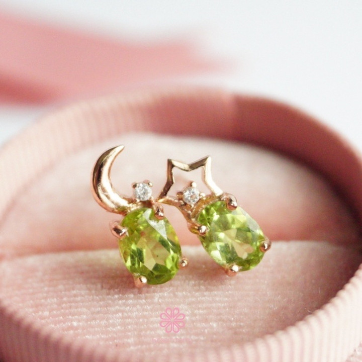 Ohrringe aus rohem Peridot – Echte grüne Edelsteine ​​| Sterlingsilber