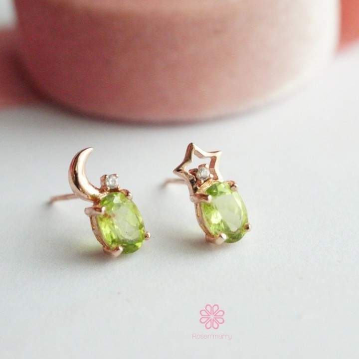 Ohrringe aus rohem Peridot – Echte grüne Edelsteine ​​| Sterlingsilber