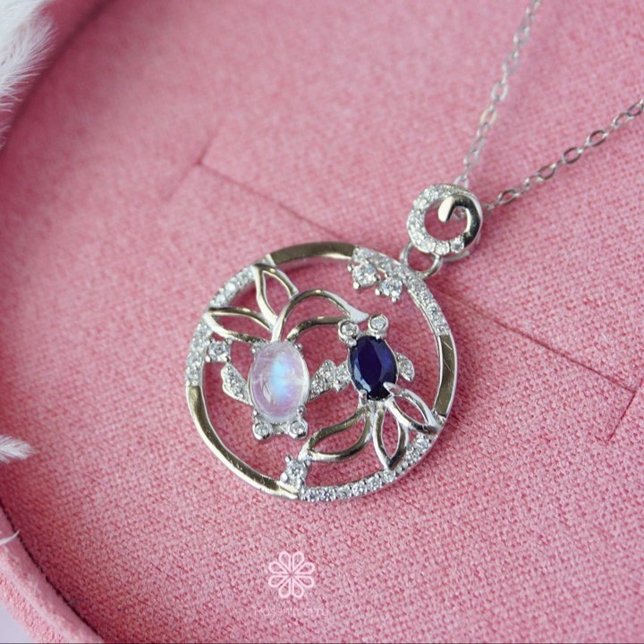 Sterling Silver Moonstone and Sapphire Pendant Necklace