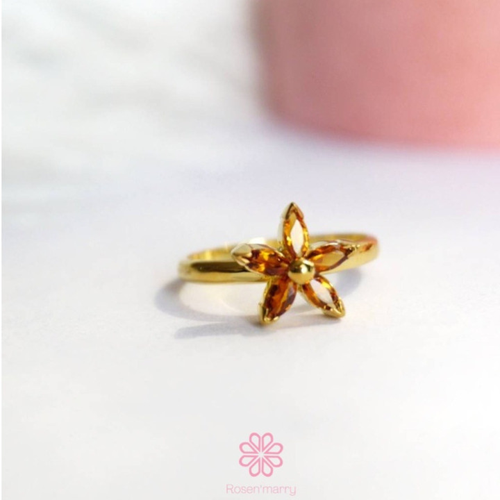 Bague fleur en argent sterling et citrine | Véritable pierre précieuse