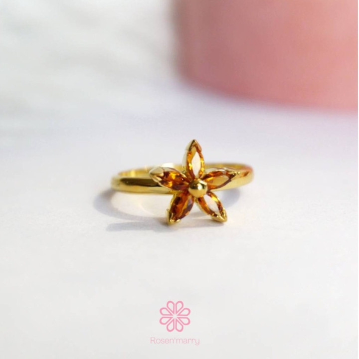 Bague fleur en argent sterling et citrine | Véritable pierre précieuse