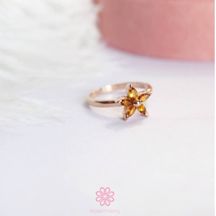 Bague fleur en argent sterling et citrine | Véritable pierre précieuse