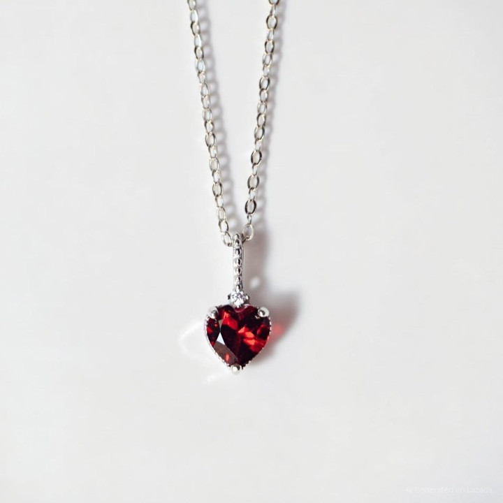 Halskette mit Granatherzanhänger aus Sterlingsilber - Rosen'marry