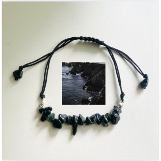 Handmade Obsidian Bracelet | Braided Cord | Black Stone Jewelry