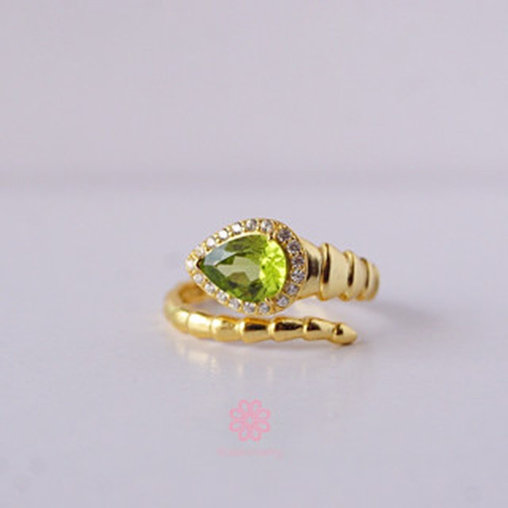 Genuine Peridot Snake Ring in Sterling Silver | Rosen'marry Jewelry