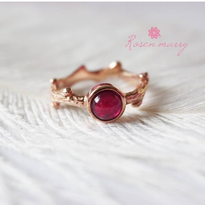 Deep Red Ruby Ring | Sterling Silver and Wooden Design