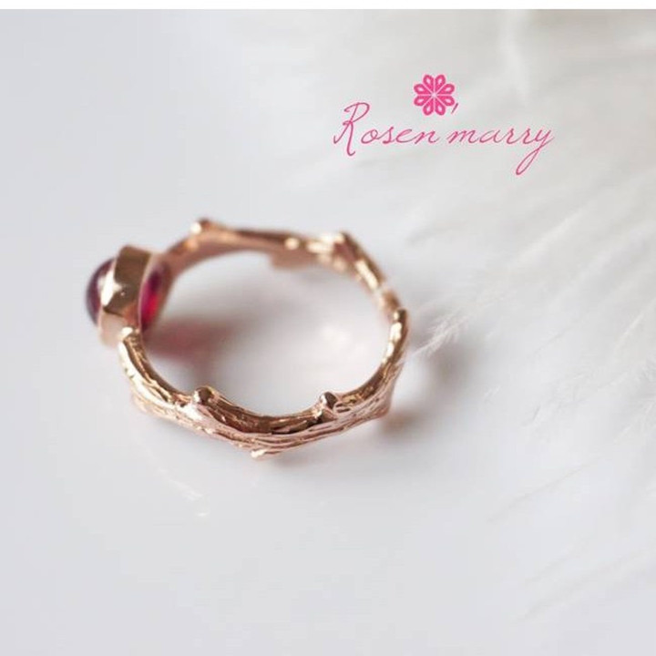 Deep Red Ruby Ring | Sterling Silver and Wooden Design