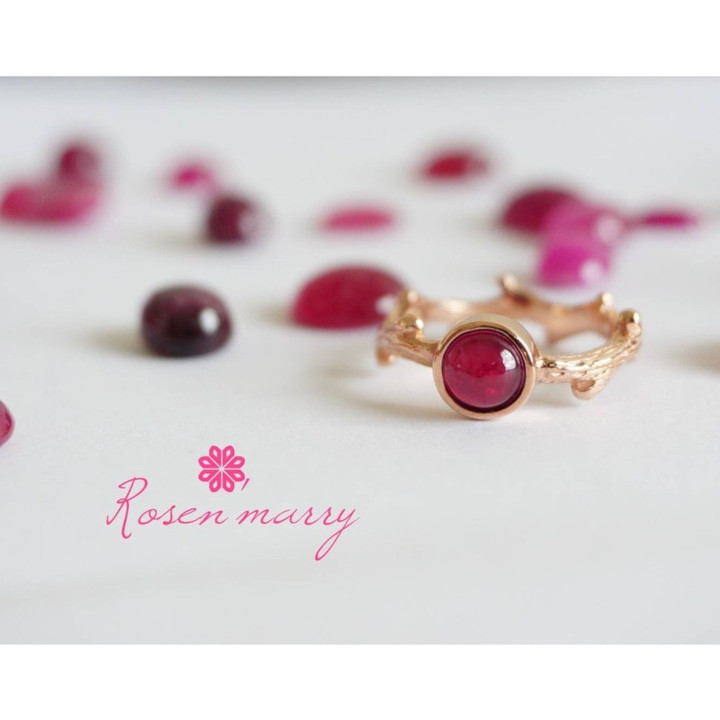 Deep Red Ruby Ring | Sterling Silver and Wooden Design