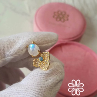 Blue Moonstone Ring | Sterling Silver and Gold Plated | Adjustable