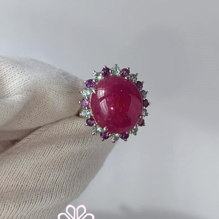 Bague rubis éclatant avec améthyste et topaze | Argent sterling