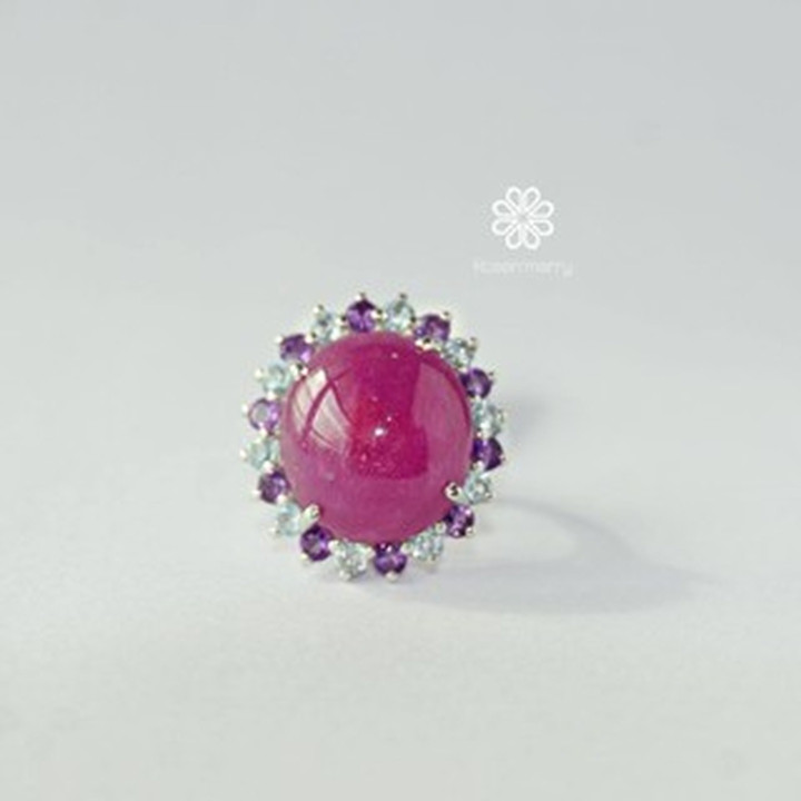 Bague rubis éclatant avec améthyste et topaze | Argent sterling