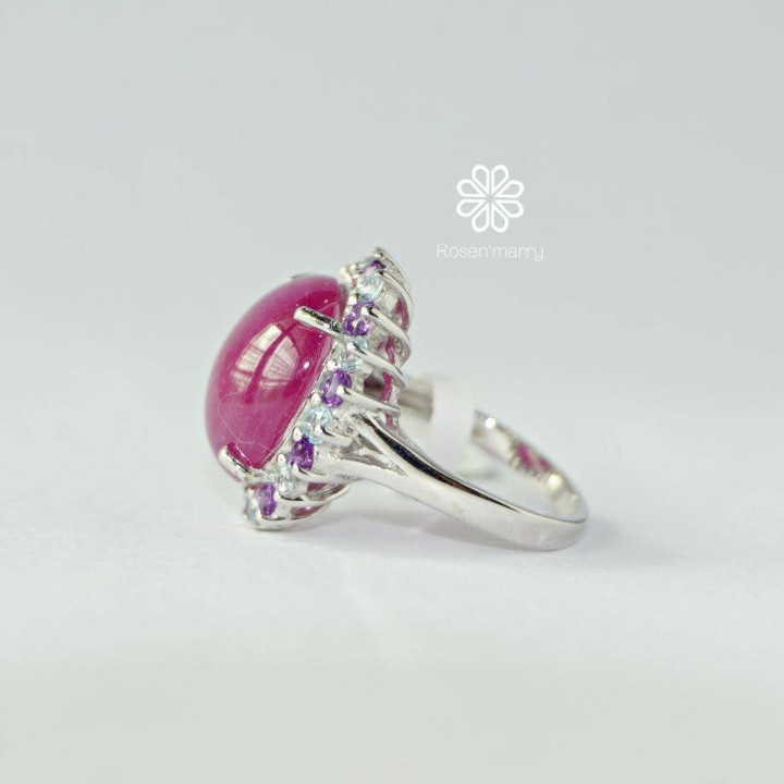 Bague rubis éclatant avec améthyste et topaze | Argent sterling