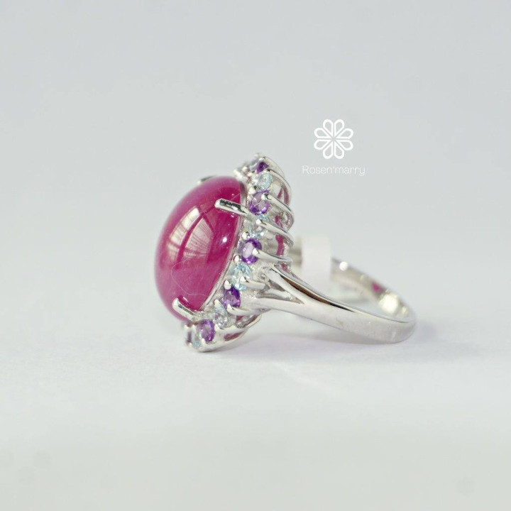 Bague rubis éclatant avec améthyste et topaze | Argent sterling
