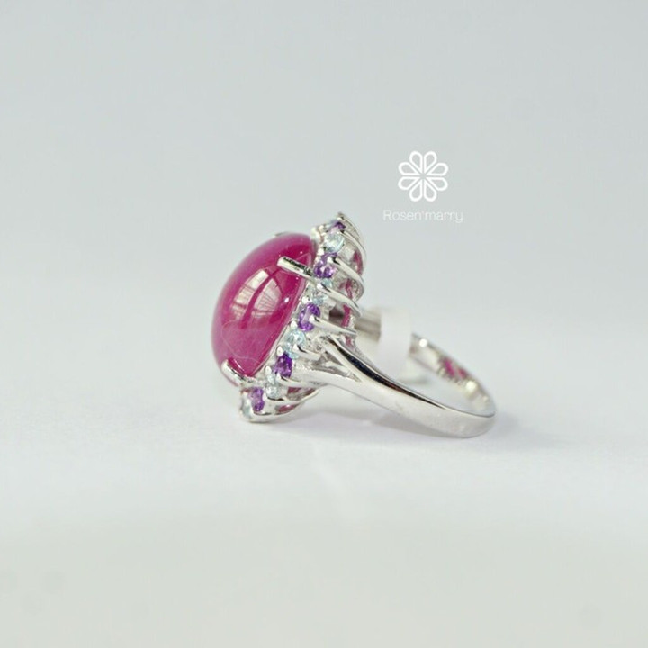 Bague rubis éclatant avec améthyste et topaze | Argent sterling