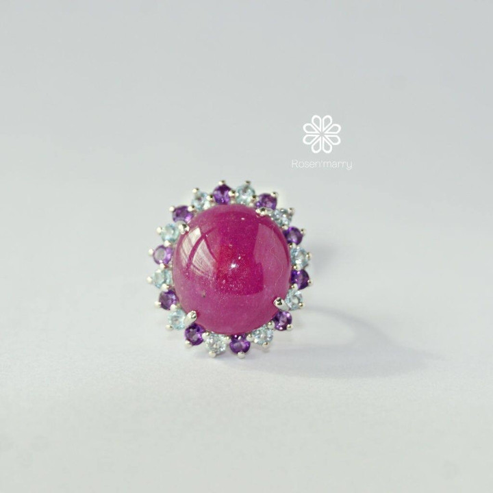 Bague rubis éclatant avec améthyste et topaze | Argent sterling