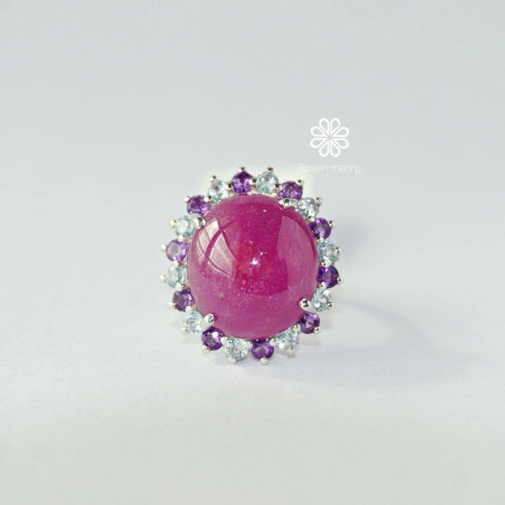 Bague rubis éclatant avec améthyste et topaze | Argent sterling