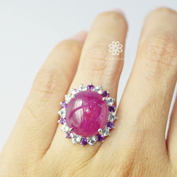Bague rubis éclatant avec améthyste et topaze | Argent sterling