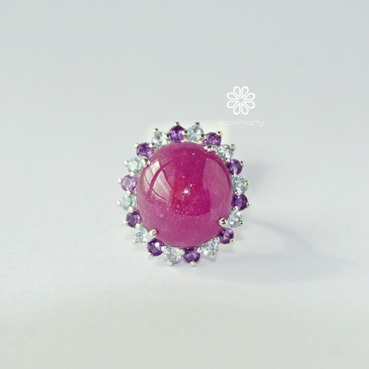 Bague rubis éclatant avec améthyste et topaze | Argent sterling