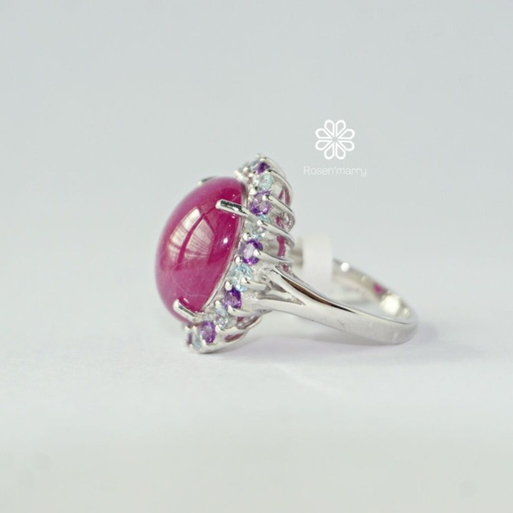 Bague rubis éclatant avec améthyste et topaze | Argent sterling