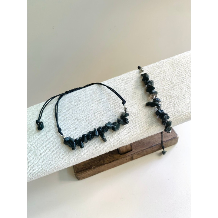 Handmade Obsidian Bracelet | Braided Cord | Black Stone Jewelry