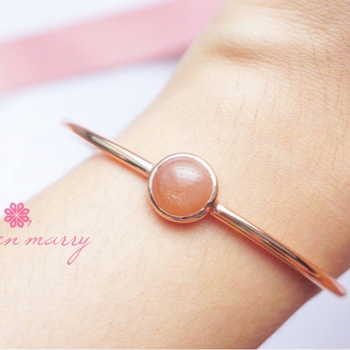 Pulsera de piedra lunar color melocotón | Oro rosa y plata de ley