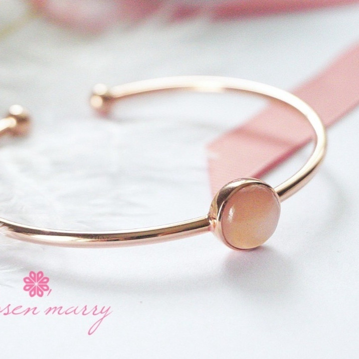 Pulsera de piedra lunar color melocotón | Oro rosa y plata de ley