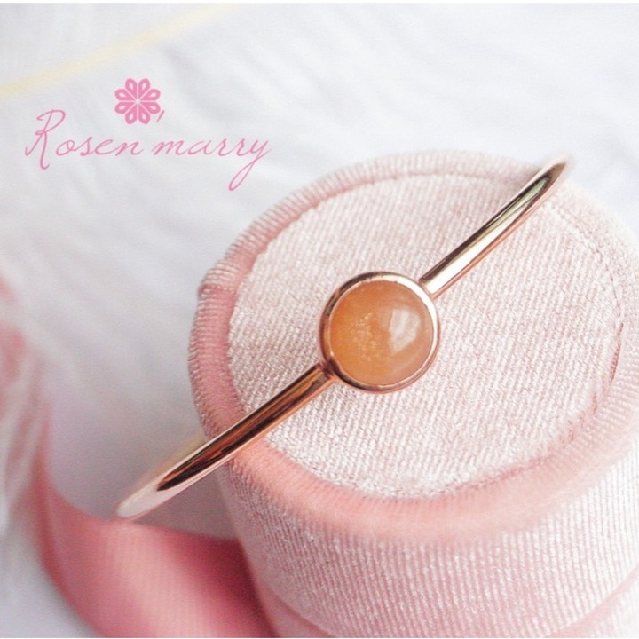 Pulsera de piedra lunar color melocotón | Oro rosa y plata de ley