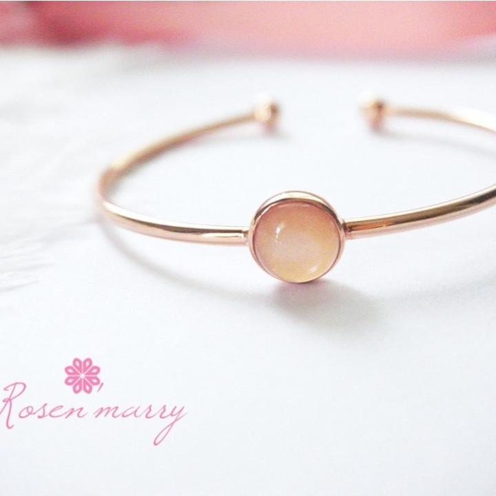 Pulsera de piedra lunar color melocotón | Oro rosa y plata de ley