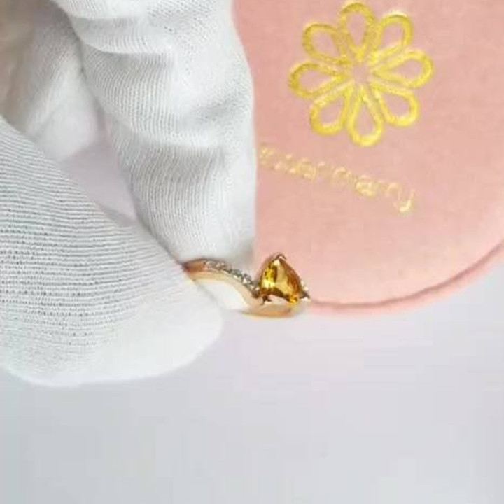 Genuine Citrine Gemstone Ring | Sterling Silver | Triangular Cut