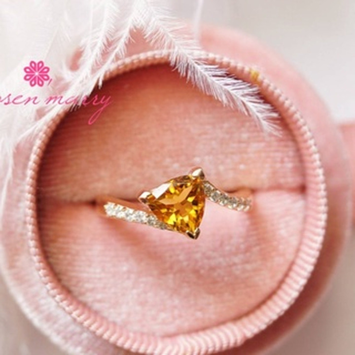 Genuine Citrine Gemstone Ring | Sterling Silver | Triangular Cut