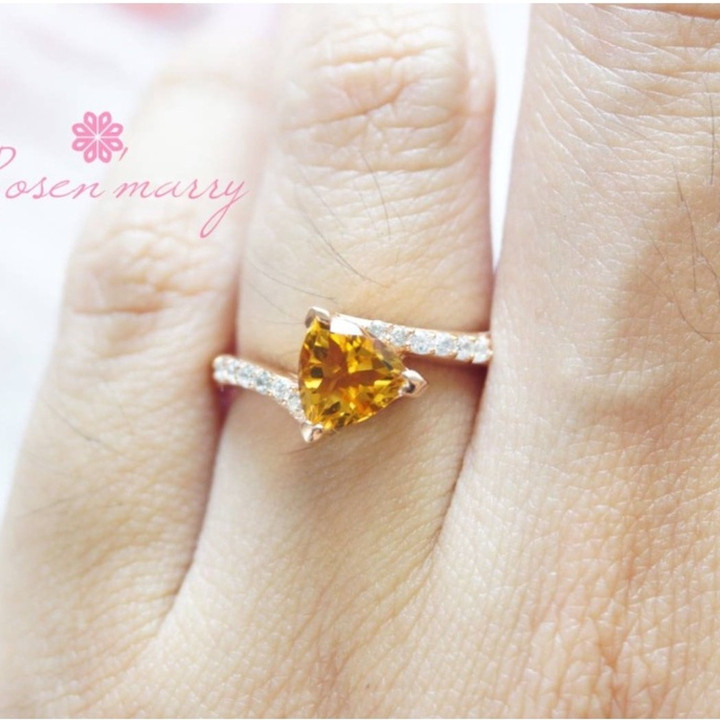 Genuine Citrine Gemstone Ring | Sterling Silver | Triangular Cut