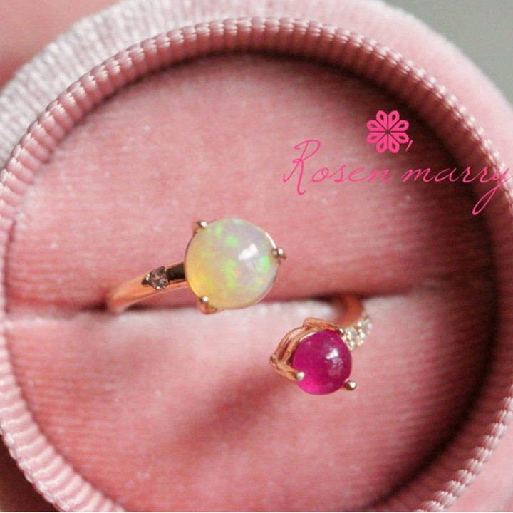Genuine Opal and Ruby Ring in Sterling Silver