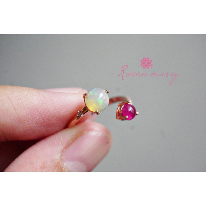 Genuine Opal and Ruby Ring in Sterling Silver