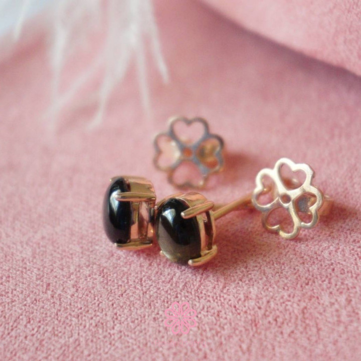 Black Star Sapphire Flower Stud Earrings | 925 Sterling Silver hypoallergenic