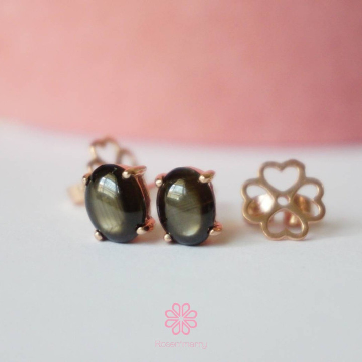 Black Star Sapphire Flower Stud Earrings | 925 Sterling Silver hypoallergenic