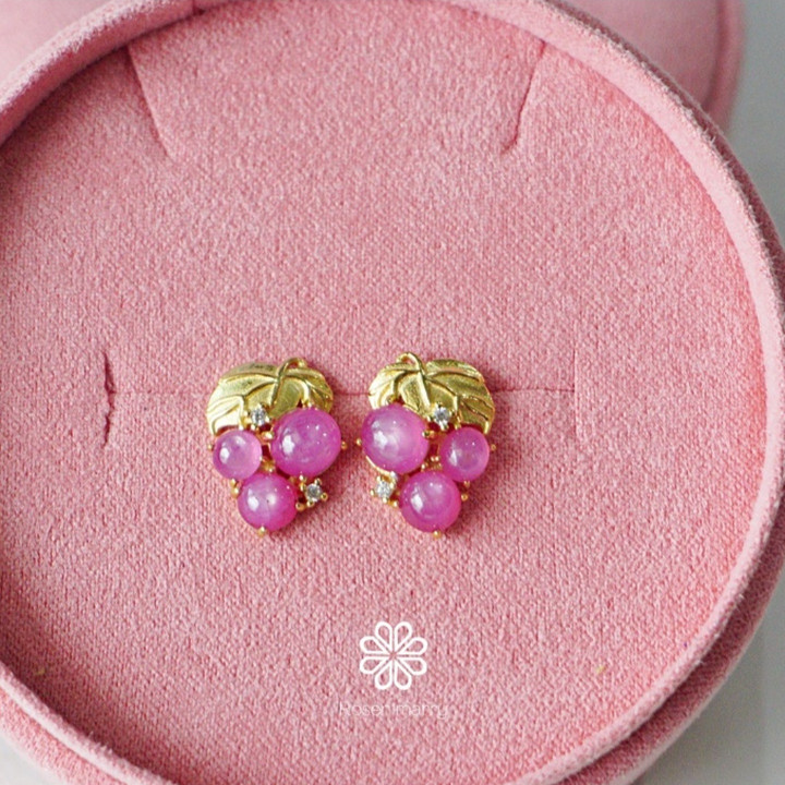 Genuine Ruby Grape Earrings | 925 Sterling Silver, Gold Plated